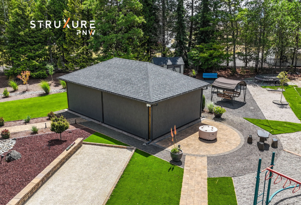 Stand alone gazebo converted into a screened in porch using MagnaTrack retractable screens with backyard views visible through the screening material